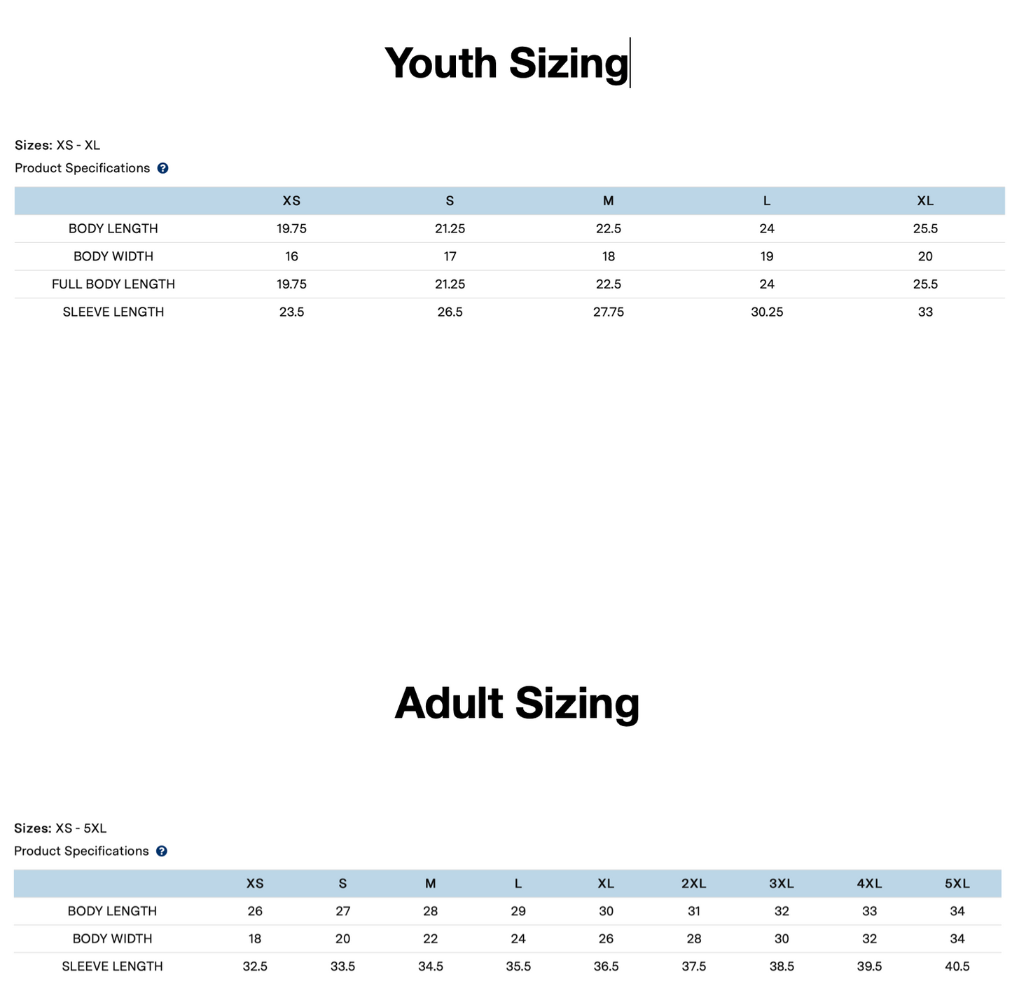 SIZING CHART